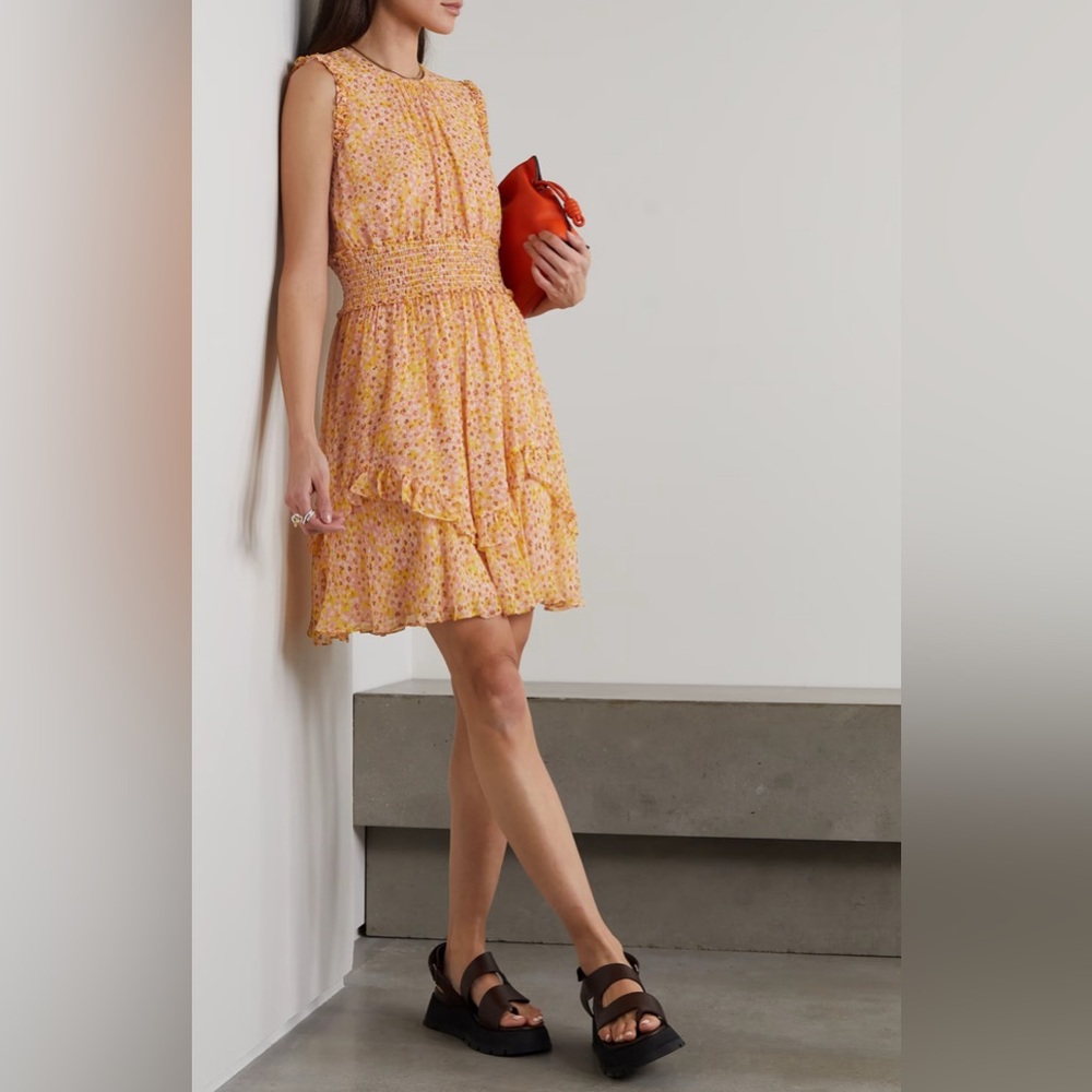 Jason Wu shirred ruffle floral-print silk-chiffon mini dress